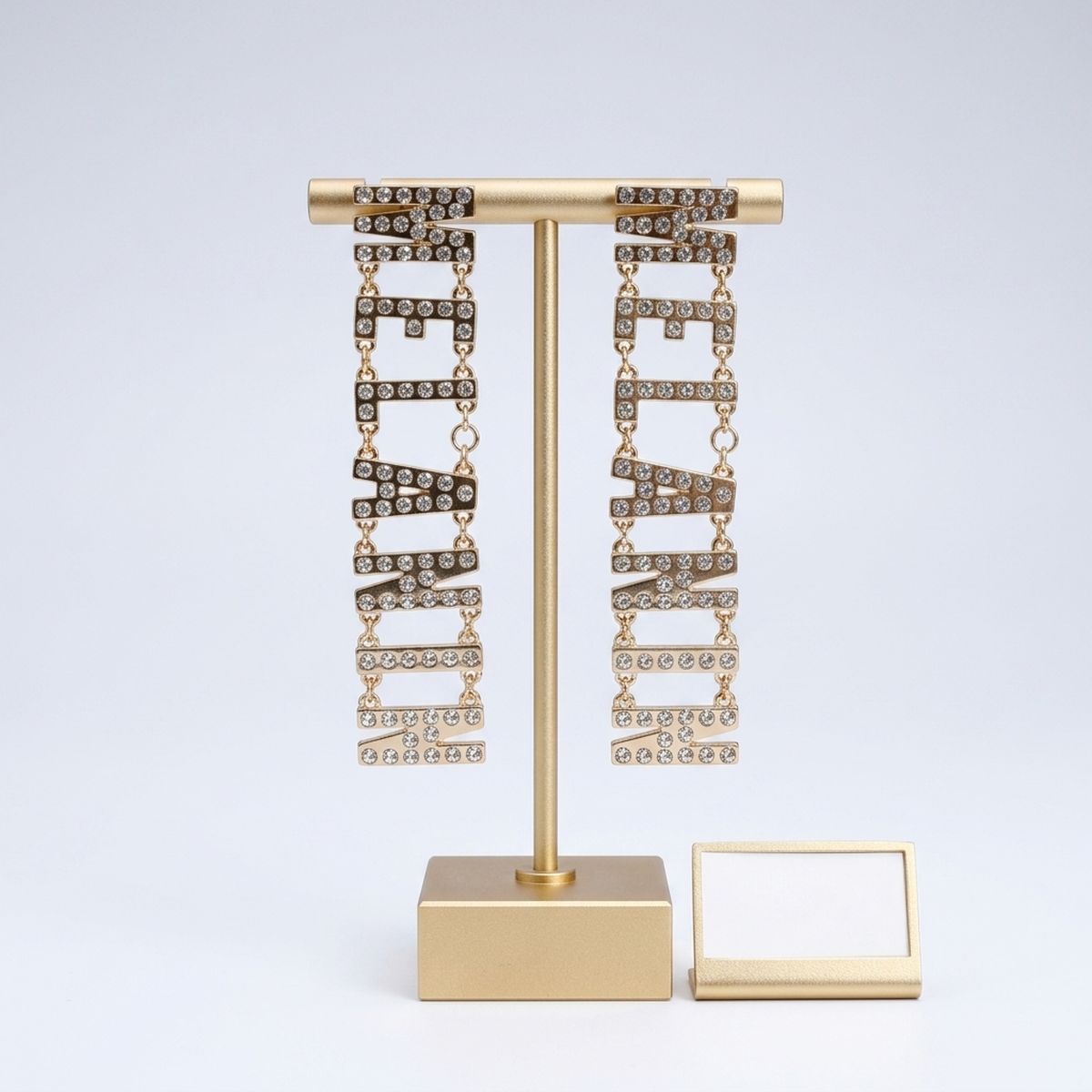 Gold Clear Rhinestone MELANIN Link Dangle Earrings