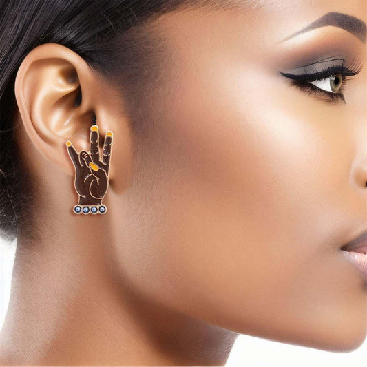 Gold Blue Hand Sign Studs SGRHO