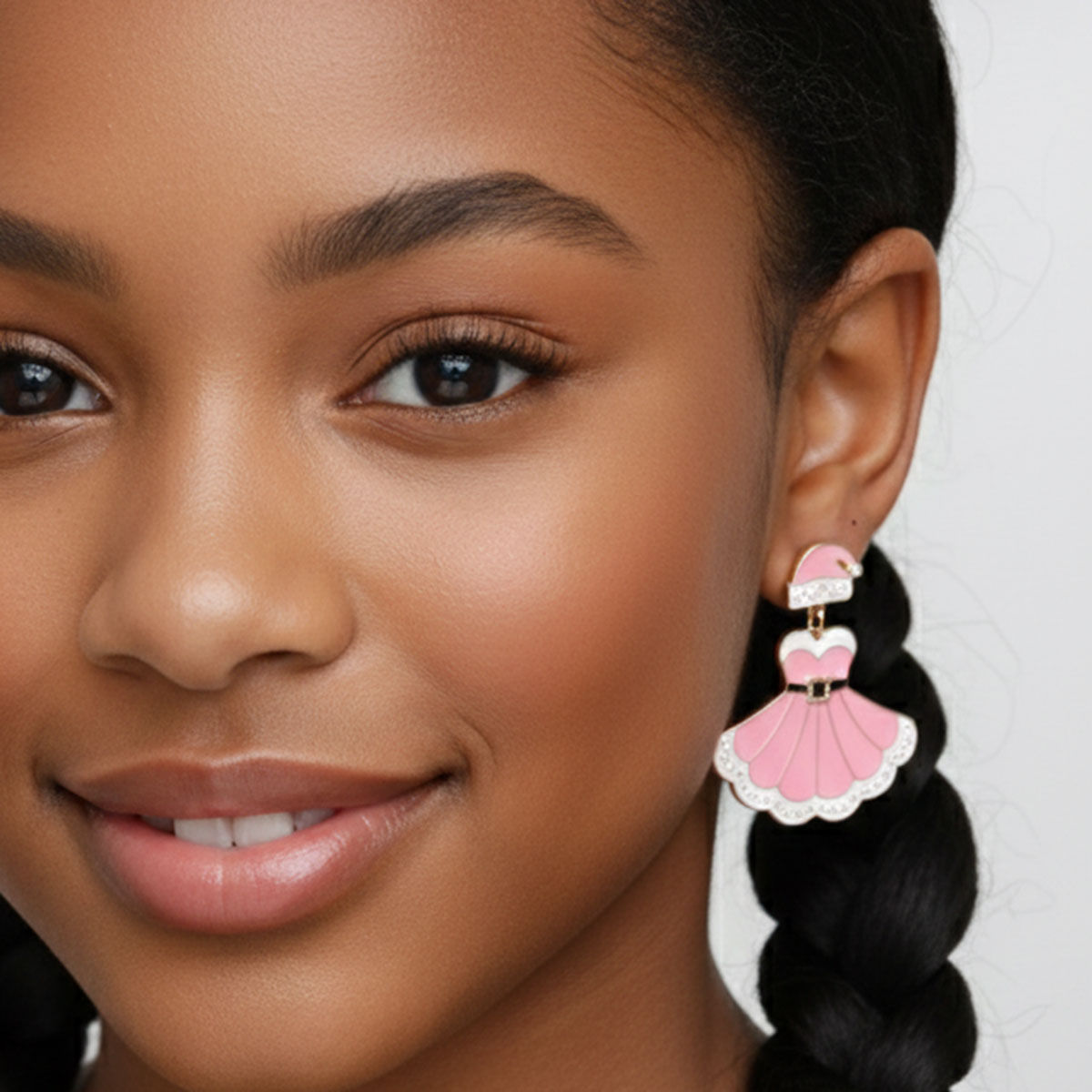 Dangle Santa Baby Pink Sweetheart Dress Earrings