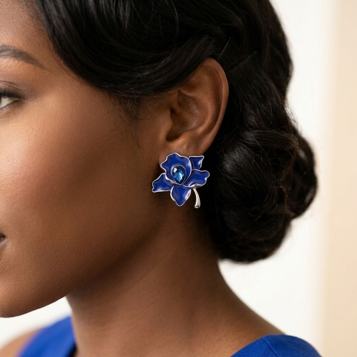 Zeta Phi Beta Blue Enamel Flower Stud Earrings