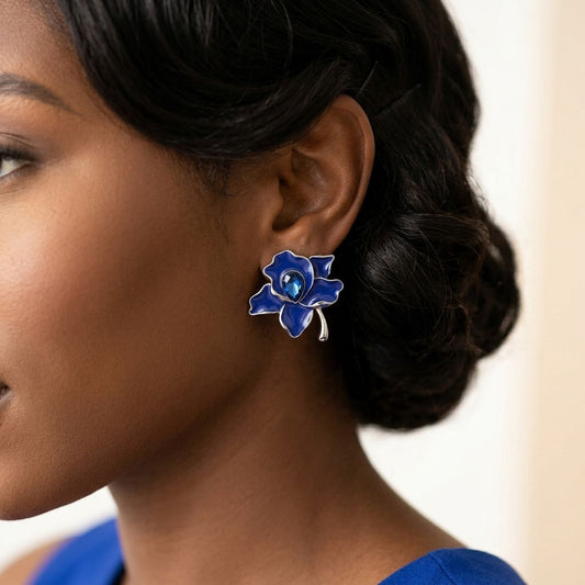 Zeta Phi Beta Blue Enamel Flower Stud Earrings