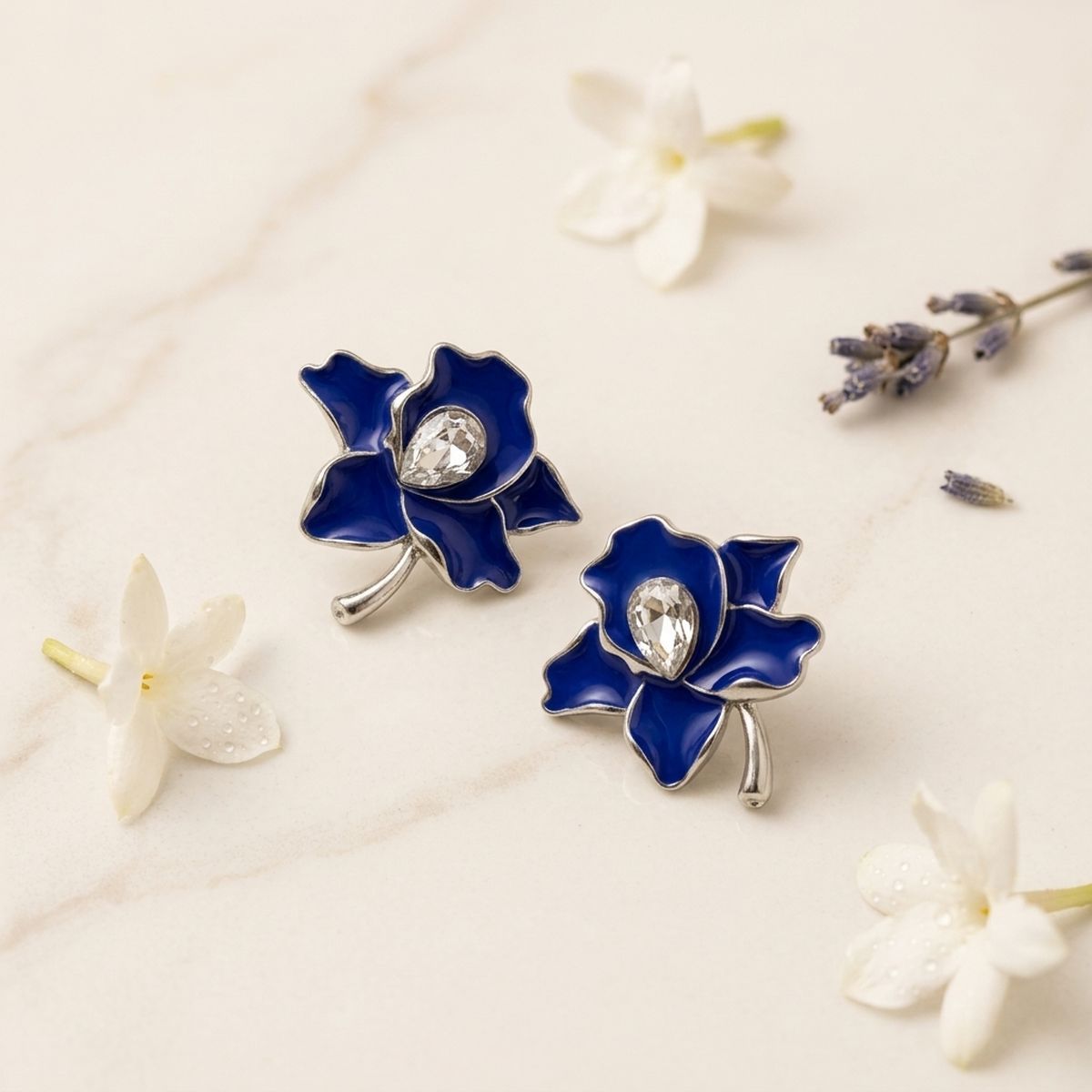Zeta Phi Beta Blue Enamel Flower Stud Earrings