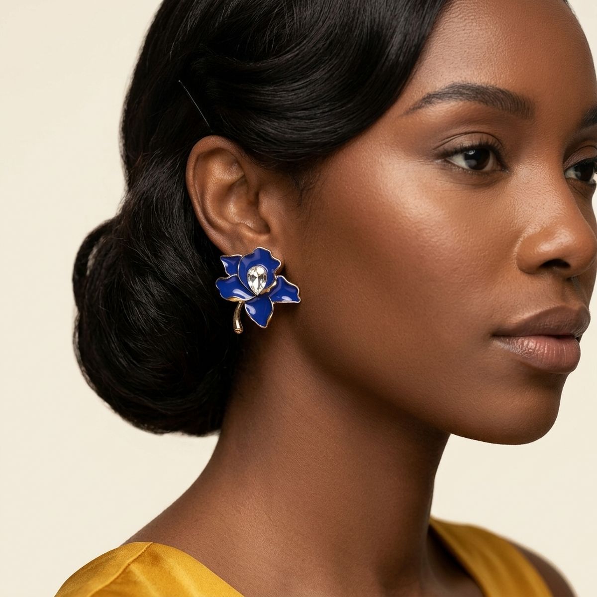 Zeta Phi Beta Blue Enamel Flower Stud Earrings