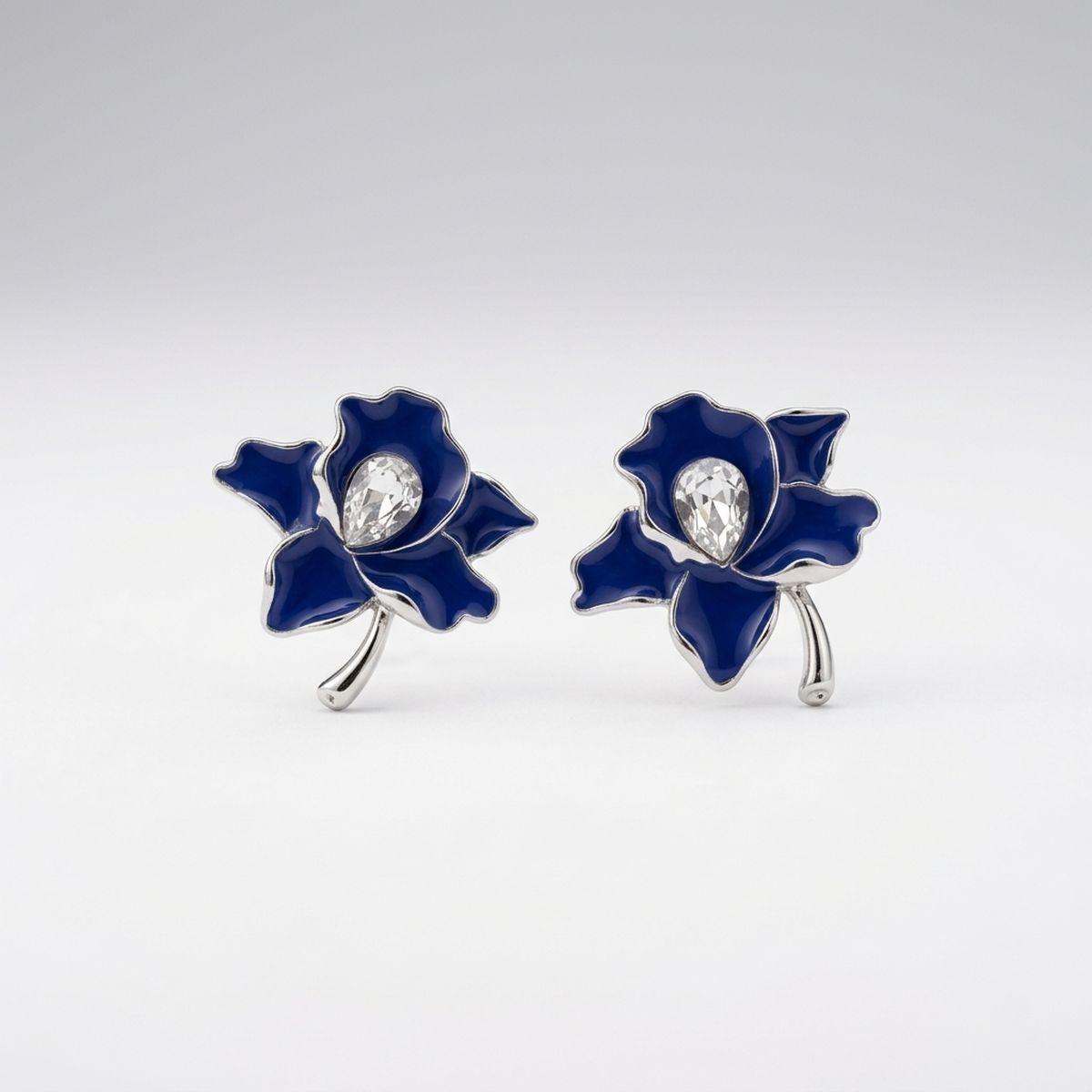 Zeta Phi Beta Blue Enamel Flower Stud Earrings