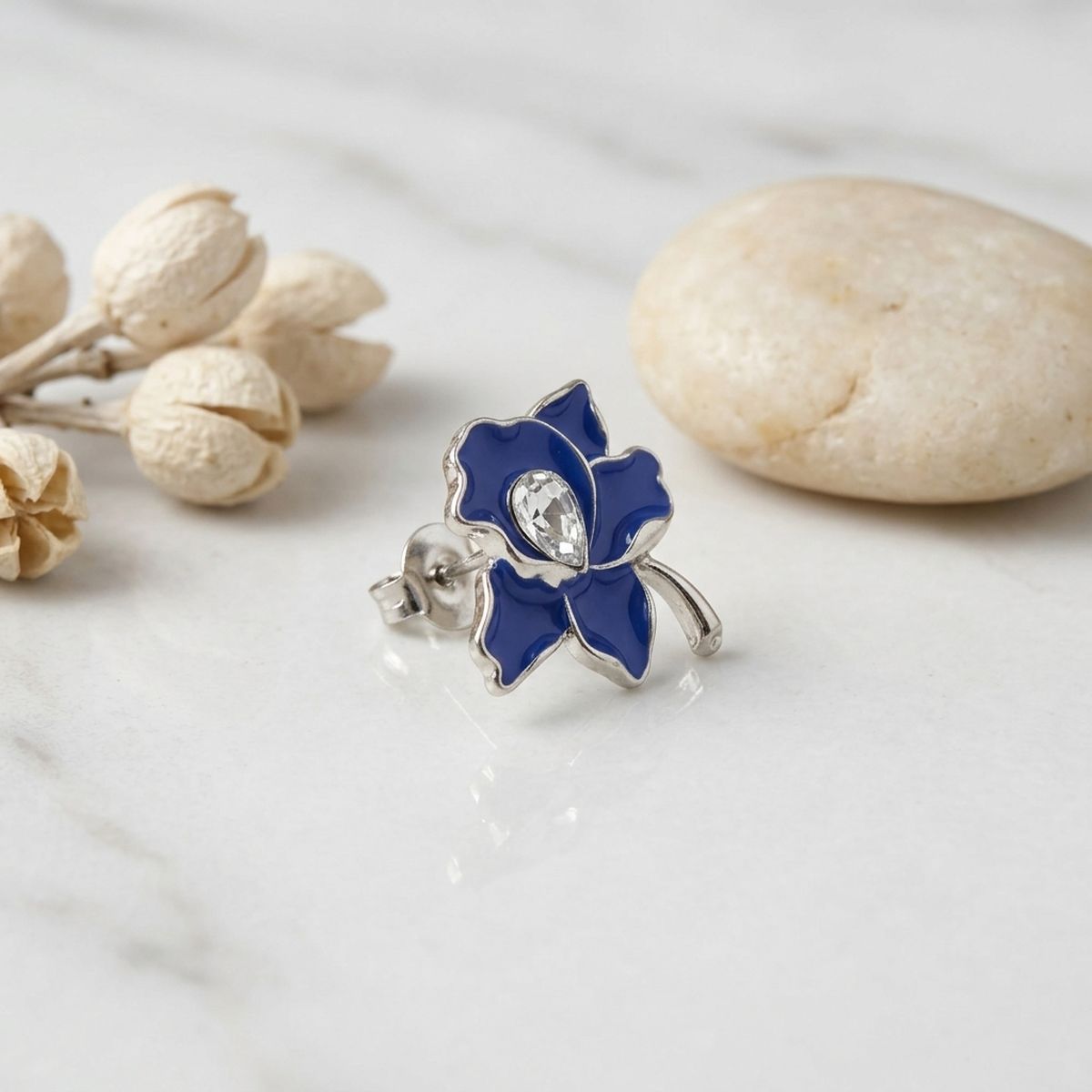 Zeta Phi Beta Blue Enamel Flower Stud Earrings
