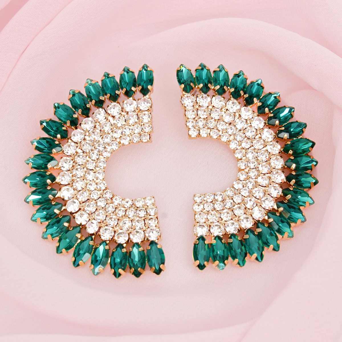 Studs Green Crystal Semi Circle Luminous Earrings