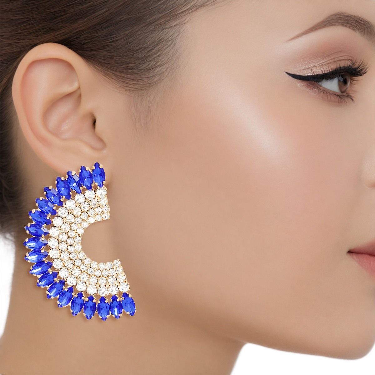 Studs Blue Crystal Semi Circle Luminous Earrings