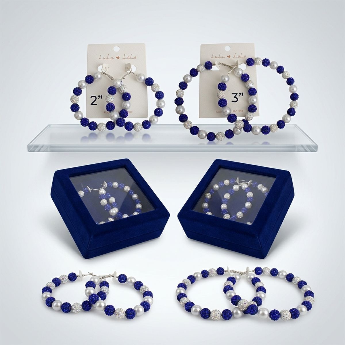 Royal Blue 3in Stone Ball Hoops