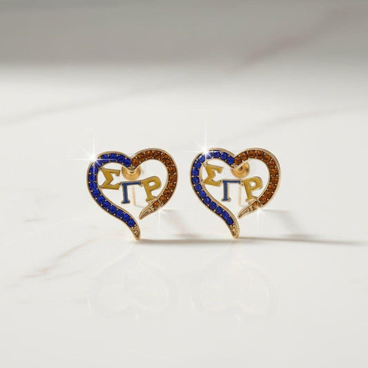 SGRHO Sorority Heart Blue Gold Bling Stud Earrings