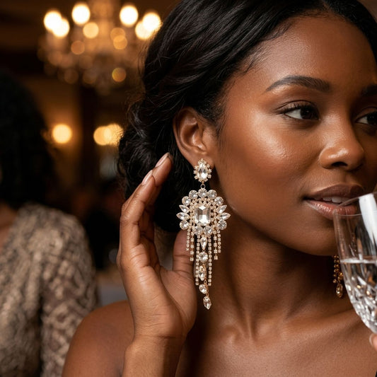 Gold Arched Glass Crystal Chandelier Earrings