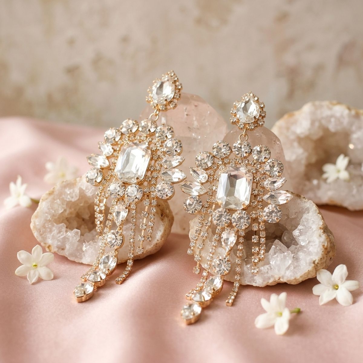 Gold Arched Glass Crystal Chandelier Earrings