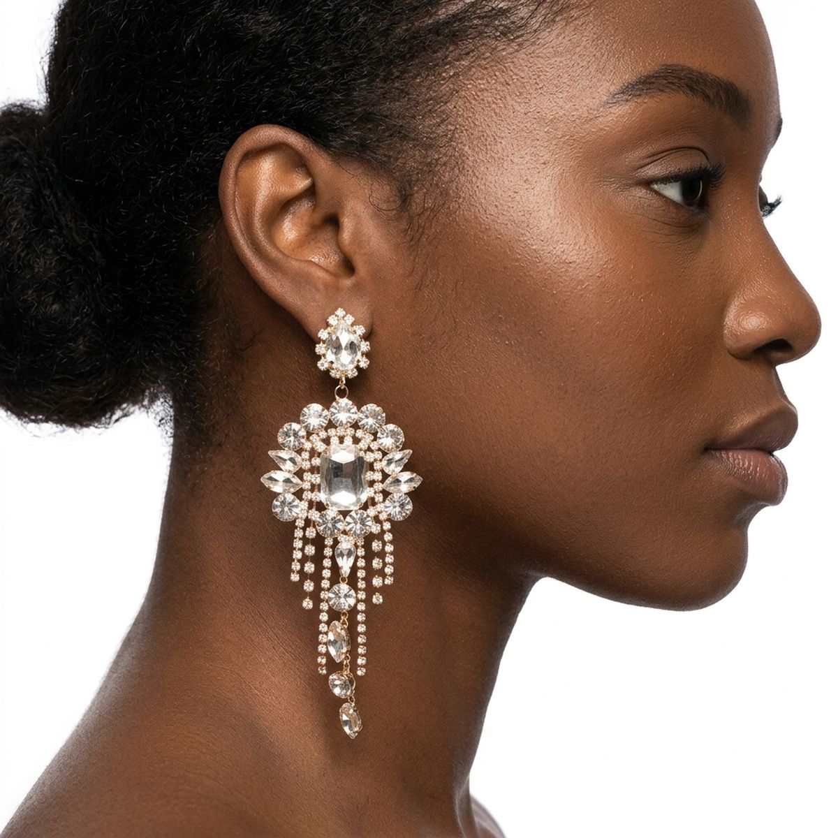 Gold Arched Glass Crystal Chandelier Earrings