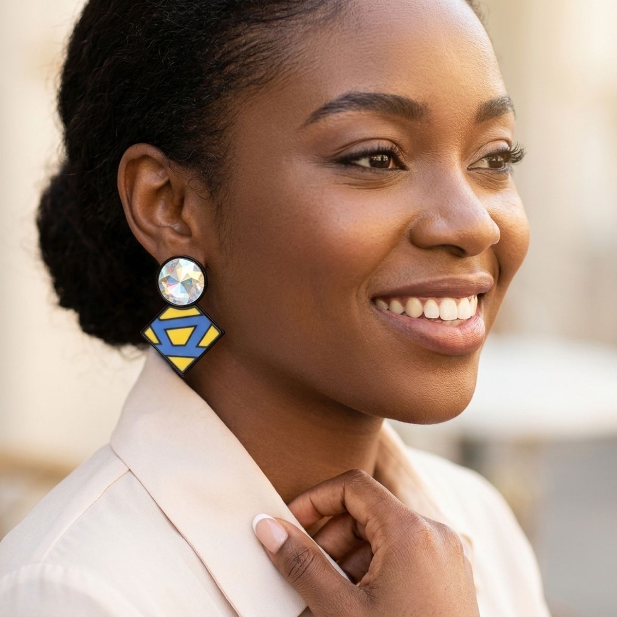 SGRHO Glass Crystal Geometric Gem Clip On Earrings