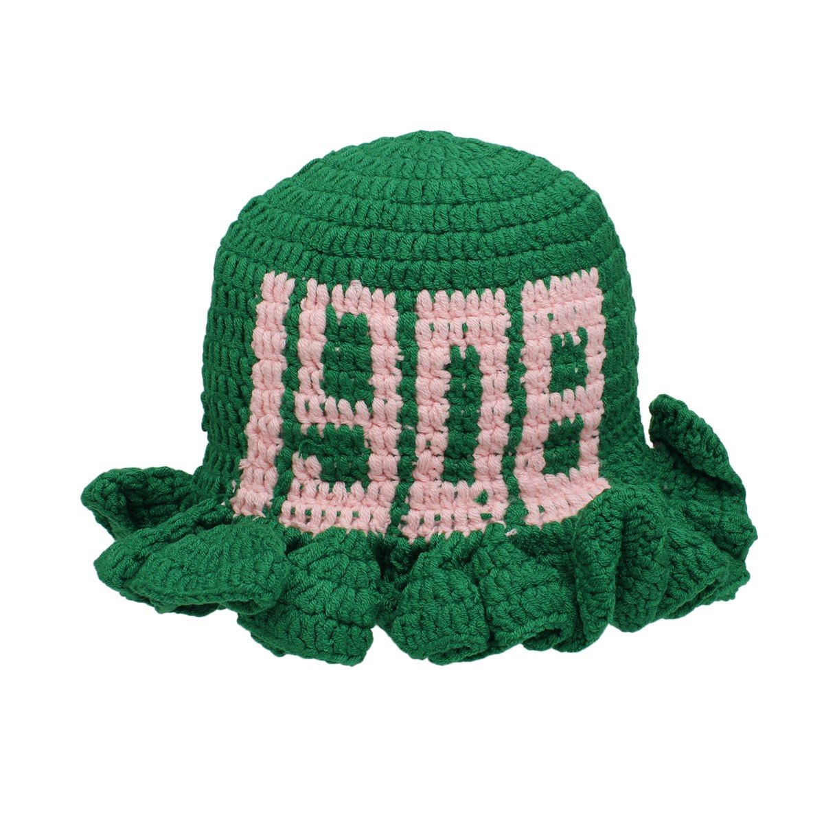 AKA Sorority Green Crochet Ruffle 1908 Bucket Hat