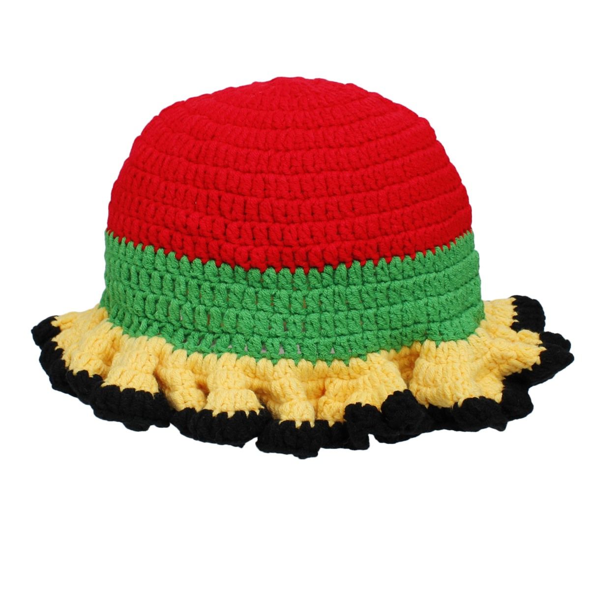 Red Crochet Multicolor Ruffle Bucket Hat Women