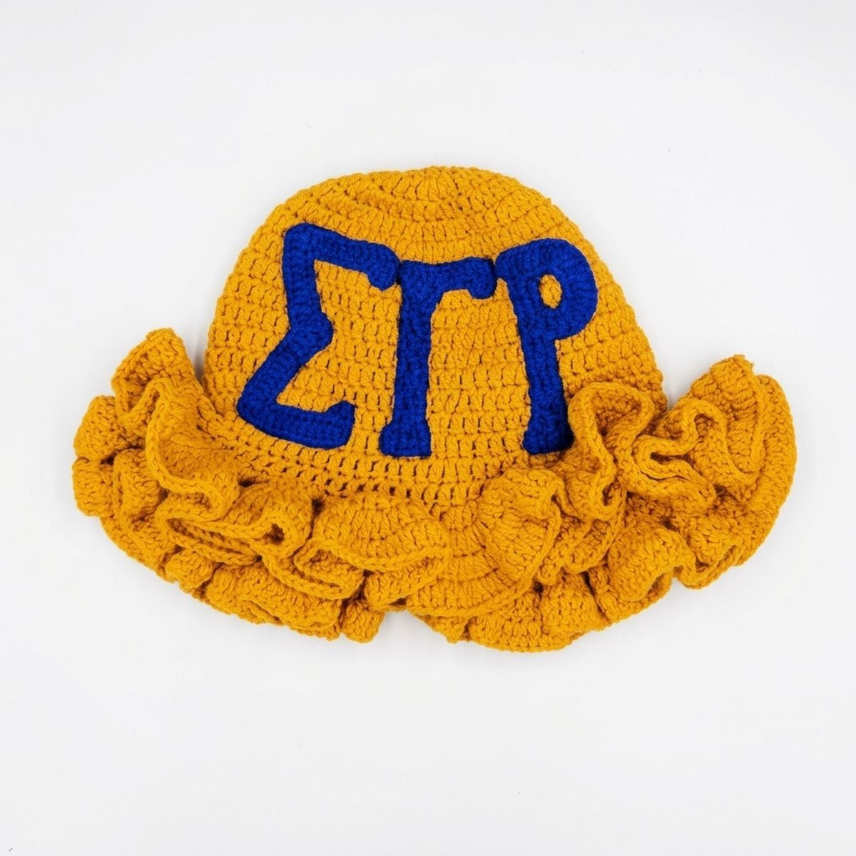 SGRHO Yellow Greek Crochet Ruffle Bucket Hat