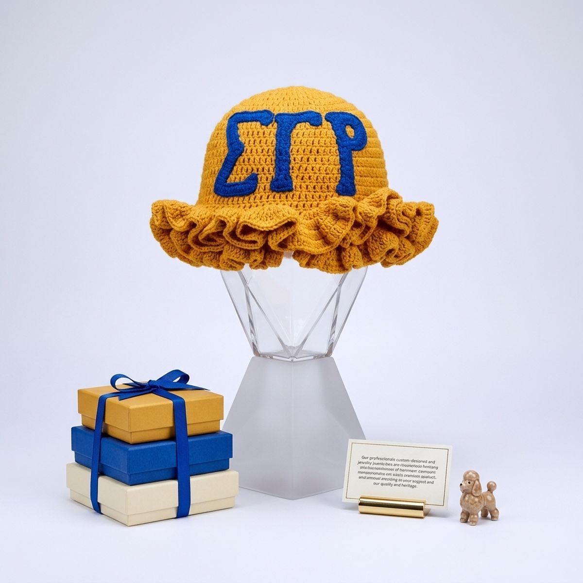 SGRHO Yellow Greek Crochet Ruffle Bucket Hat