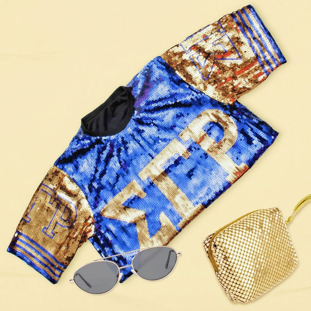 SGRHO Sorority Blue and Gold Sequin Jersey Shirt