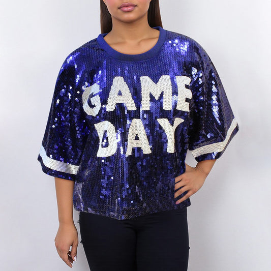 Jersey ZPB Blue White Sequin GAME DAY Crop Top
