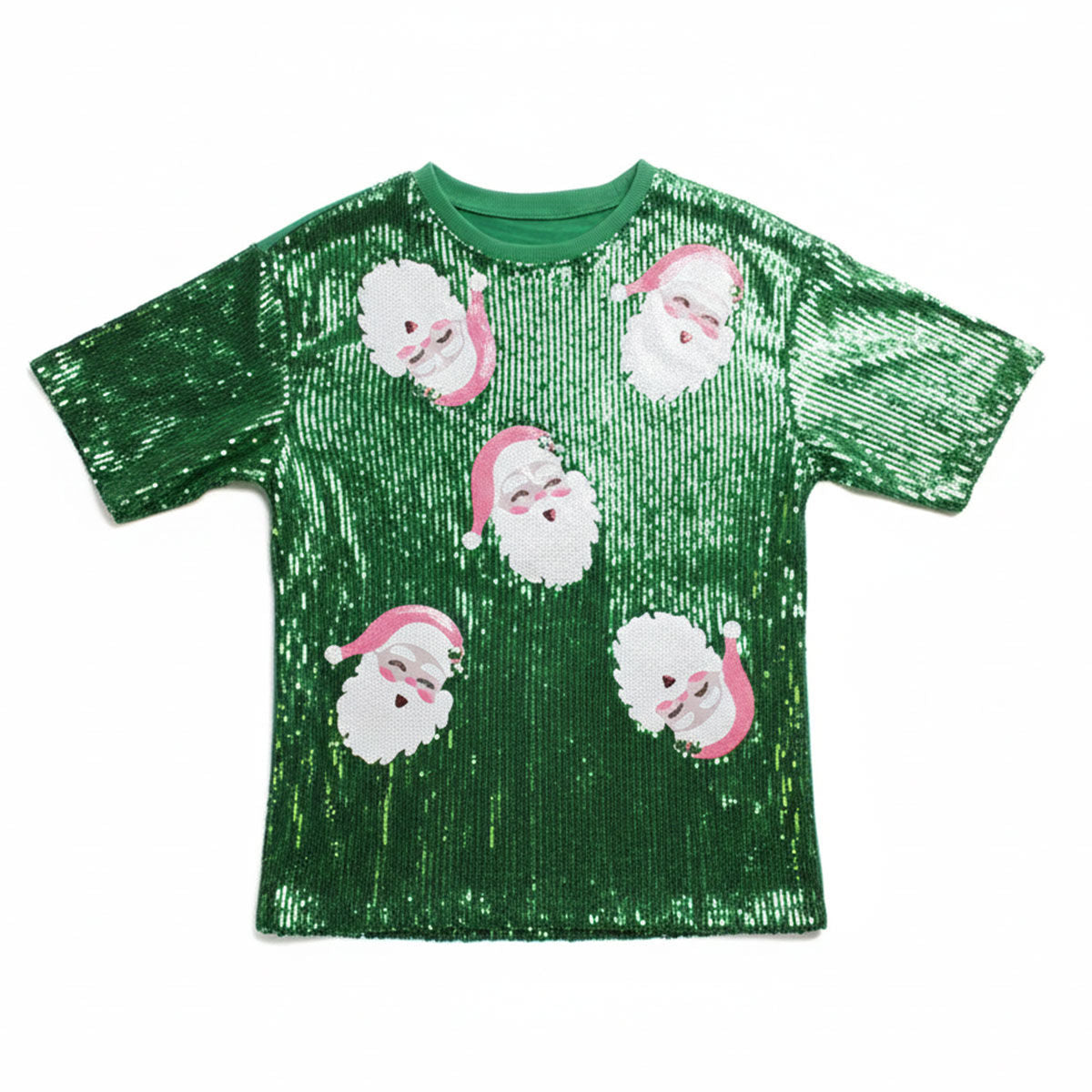 Jersey Santa Approved Green Sequin Xmas Shirt