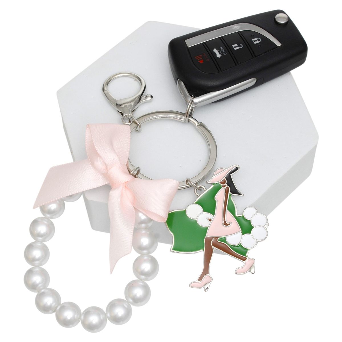 AKA Sorority Pink Lady Green Ivy Pearl Keychain