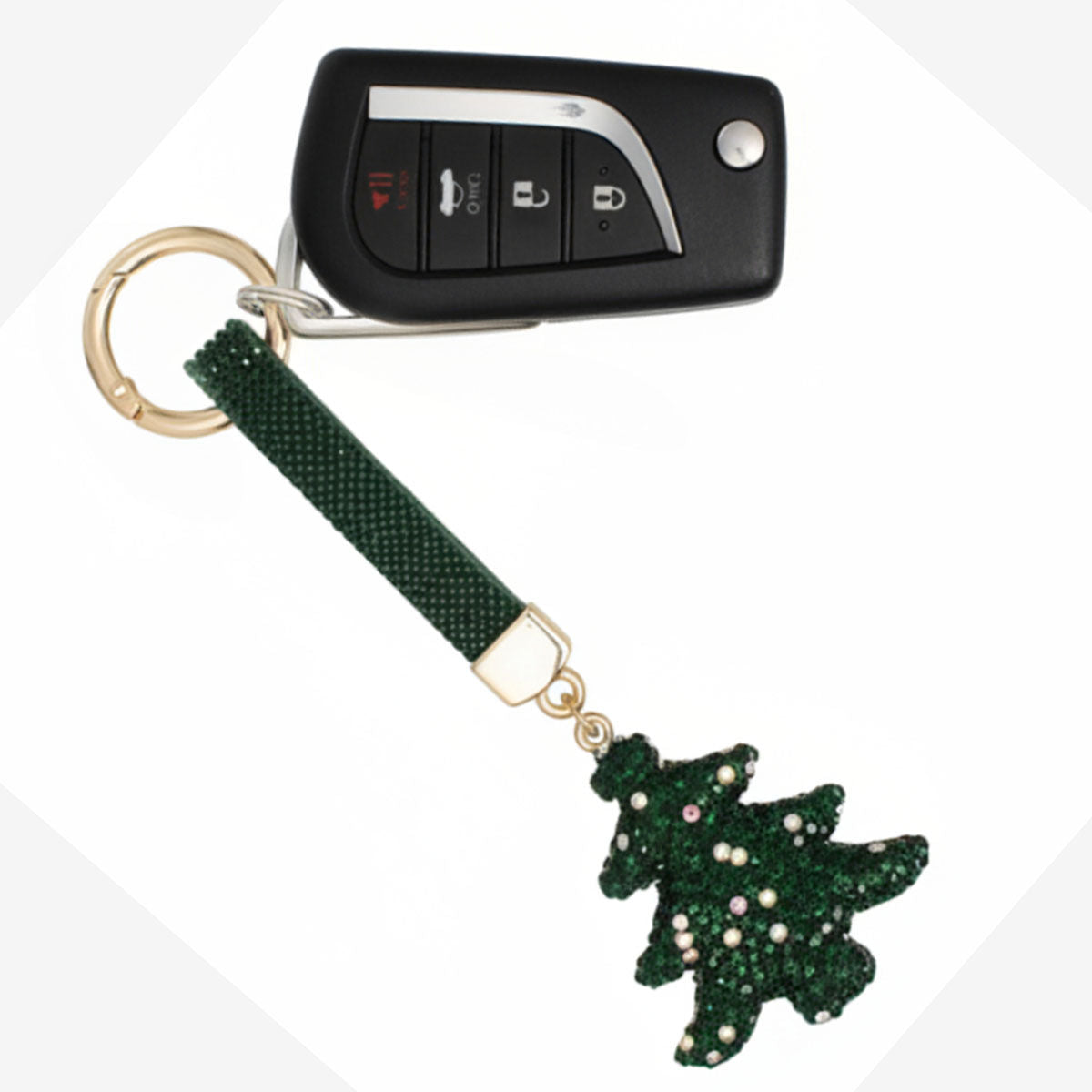 Keychain Green Shimmery Xmas Tree Purse Charm Clip