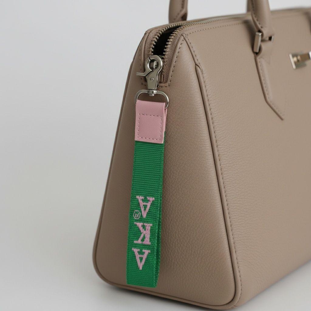AKA Green Canvas Embroidered Wristlet Strap Clip