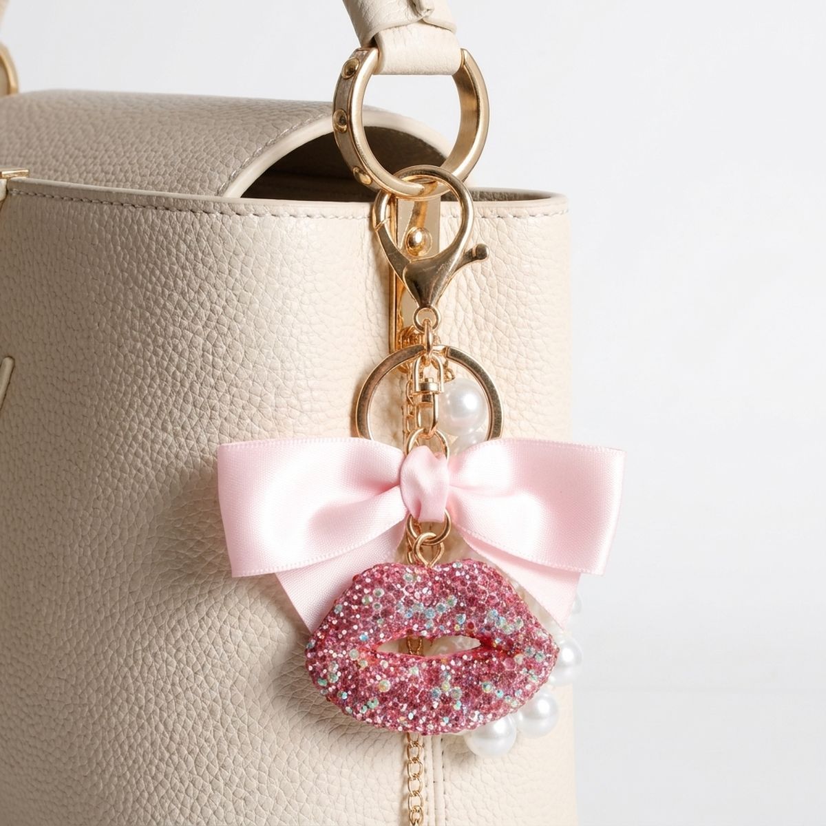 Pink Stone Encrusted Lips Parisian Pearl Keychain