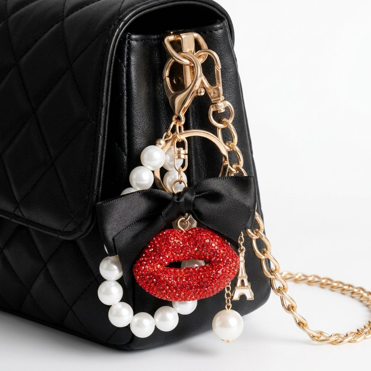 Red Stone Encrusted Lips Parisian Pearl Keychain