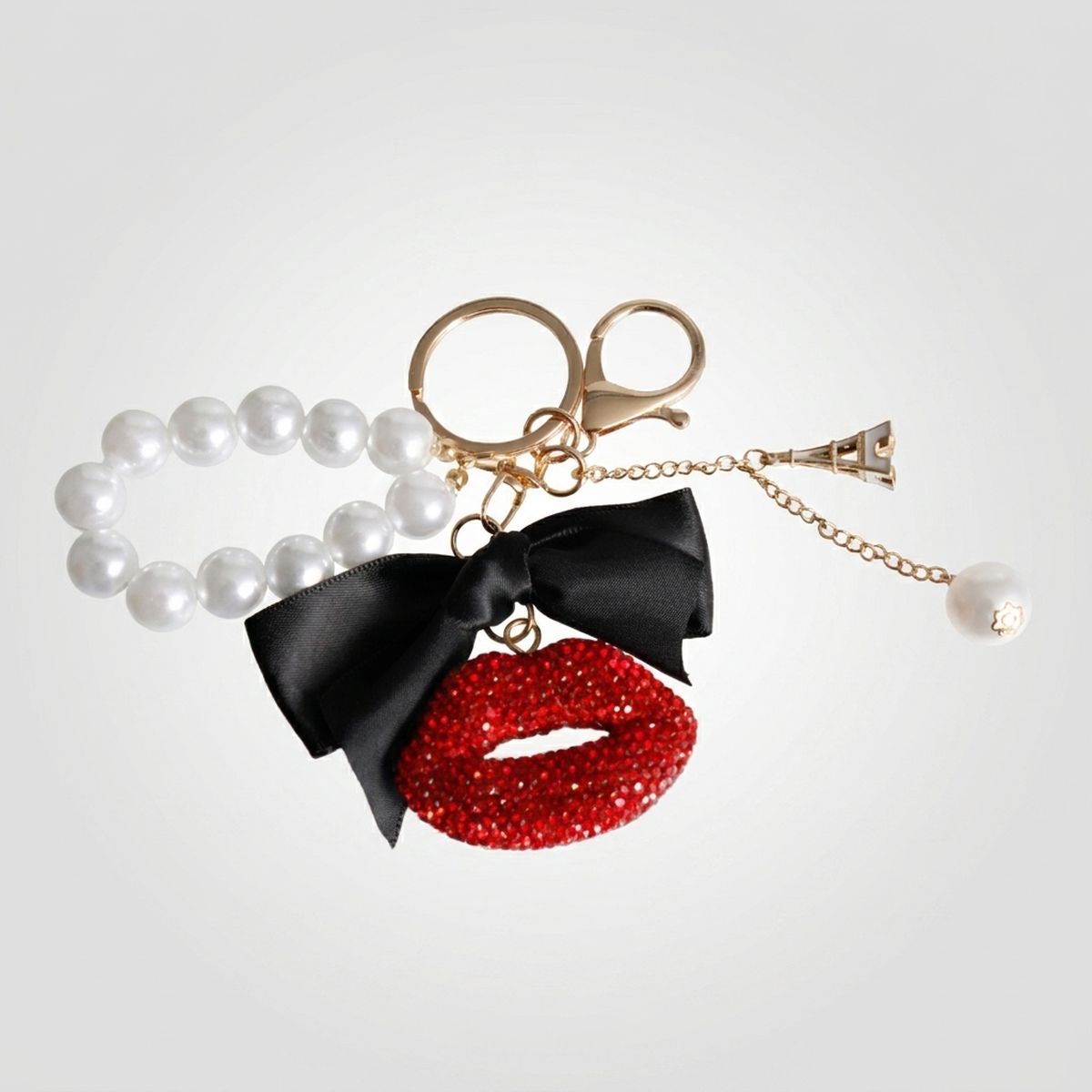 Red Stone Encrusted Lips Parisian Pearl Keychain