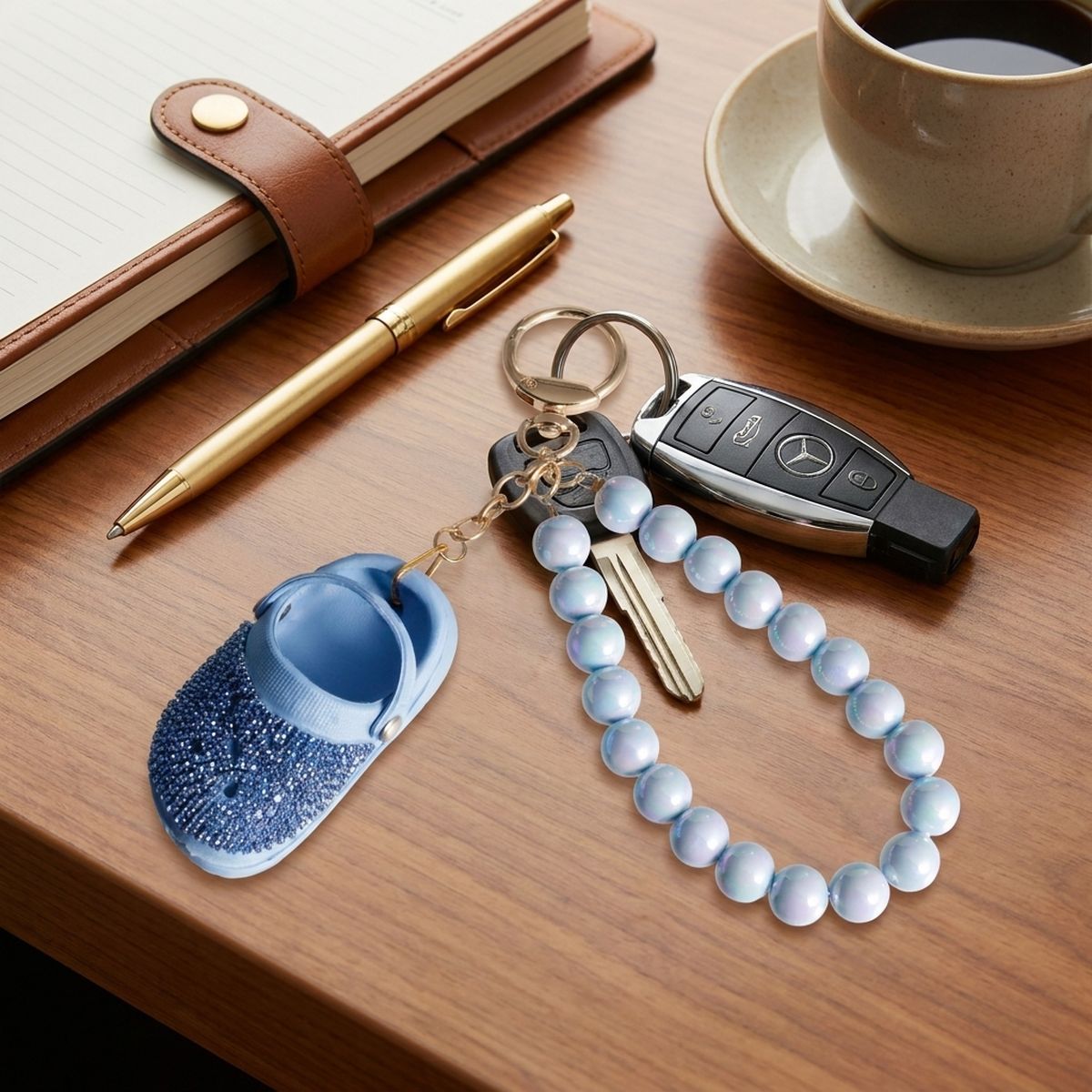Blue Stone Encrusted Croc Pearl Keychain Clip