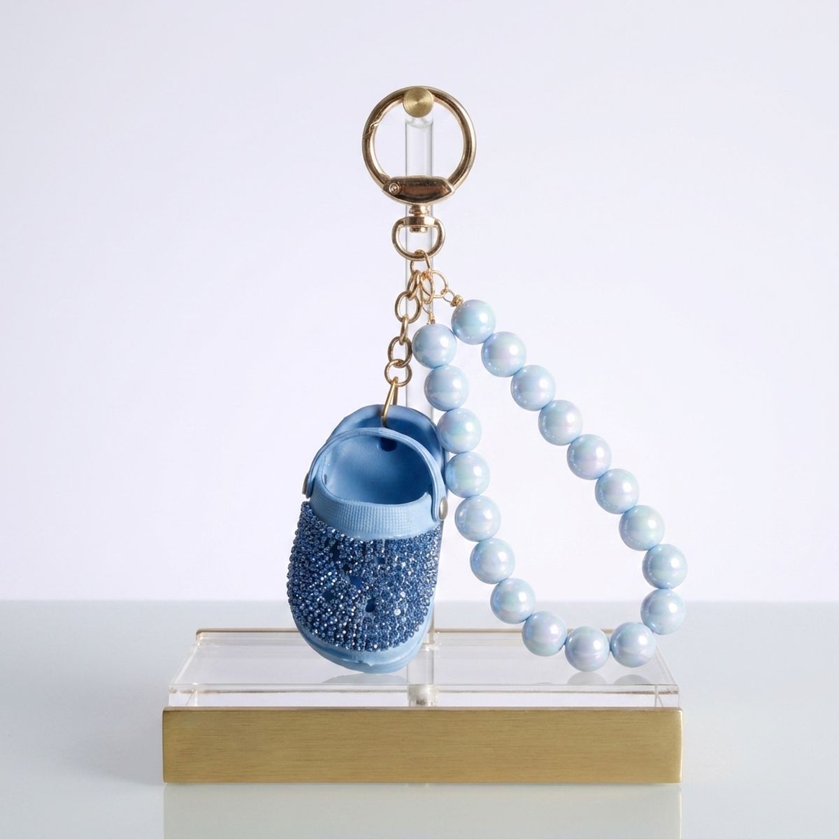 Blue Stone Encrusted Croc Pearl Keychain Clip