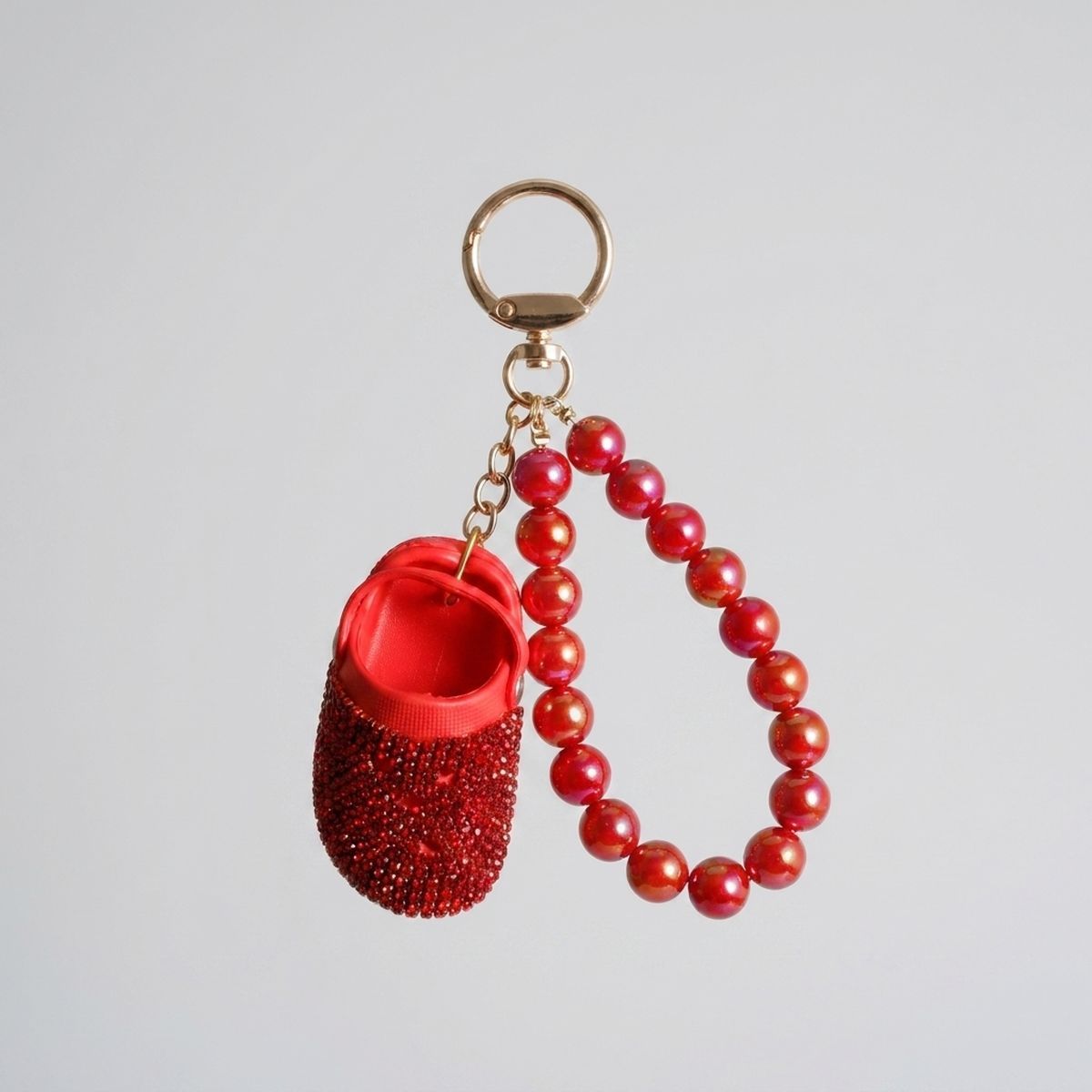 Red Stone Encrusted Croc Pearl Keychain Clip