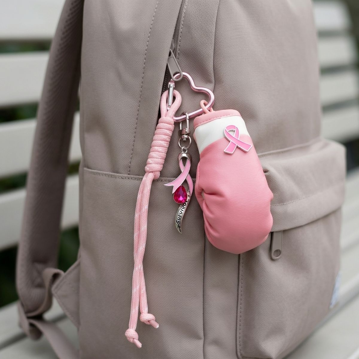 Breast Cancer Pink Ribbon Boxing Glove Keychain