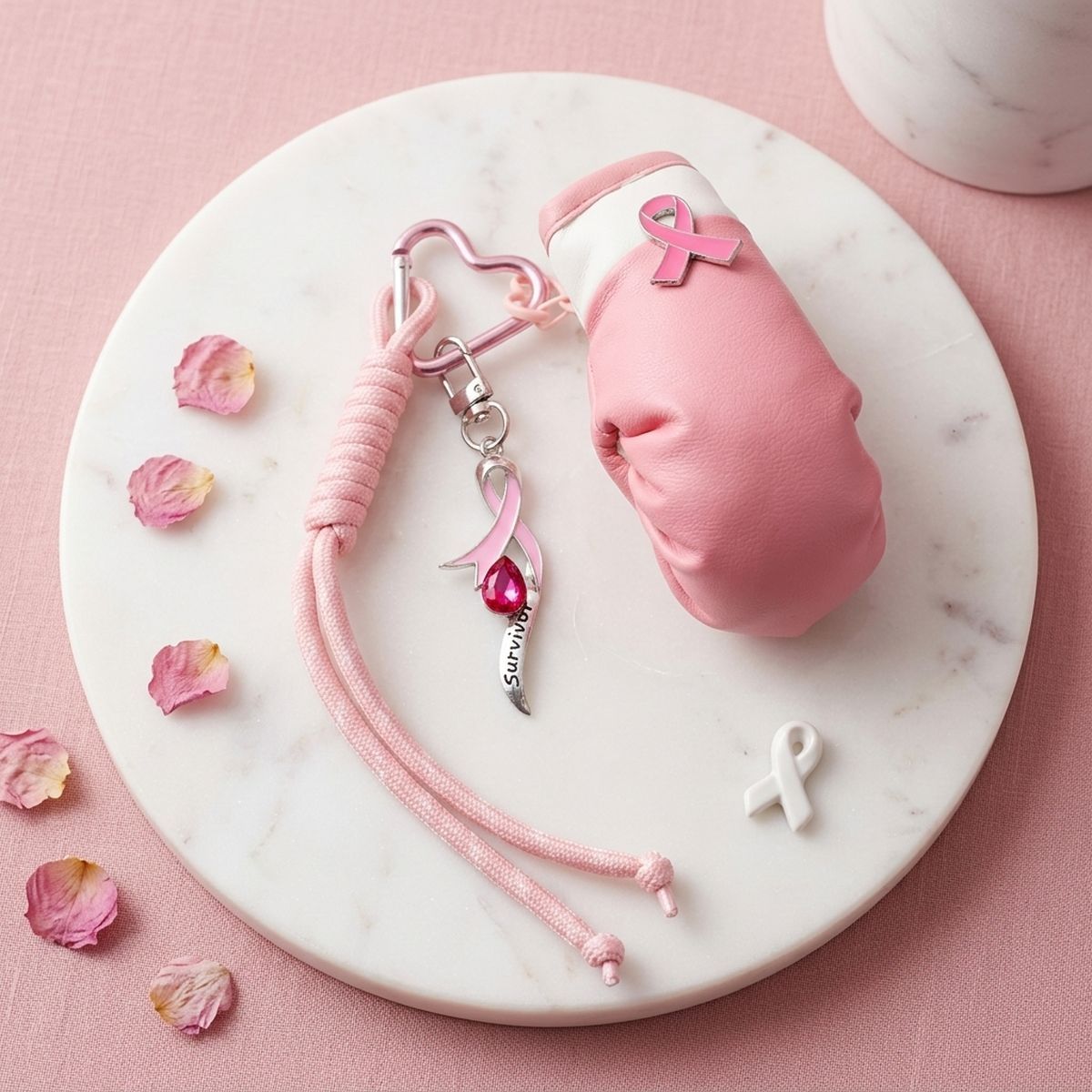 Breast Cancer Pink Ribbon Boxing Glove Keychain