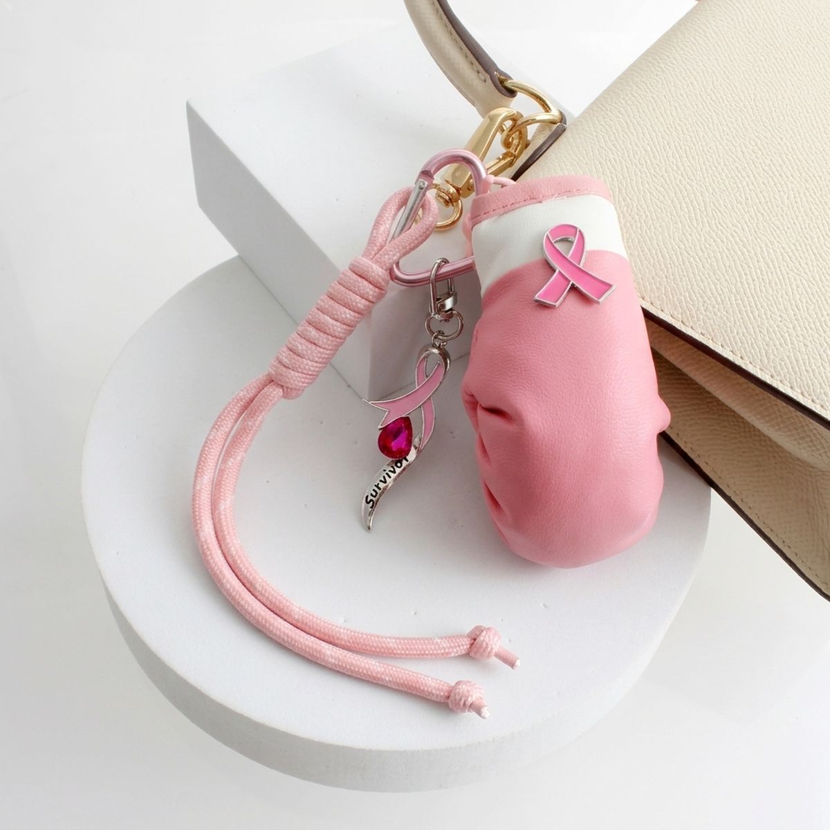 Breast Cancer Pink Ribbon Boxing Glove Keychain