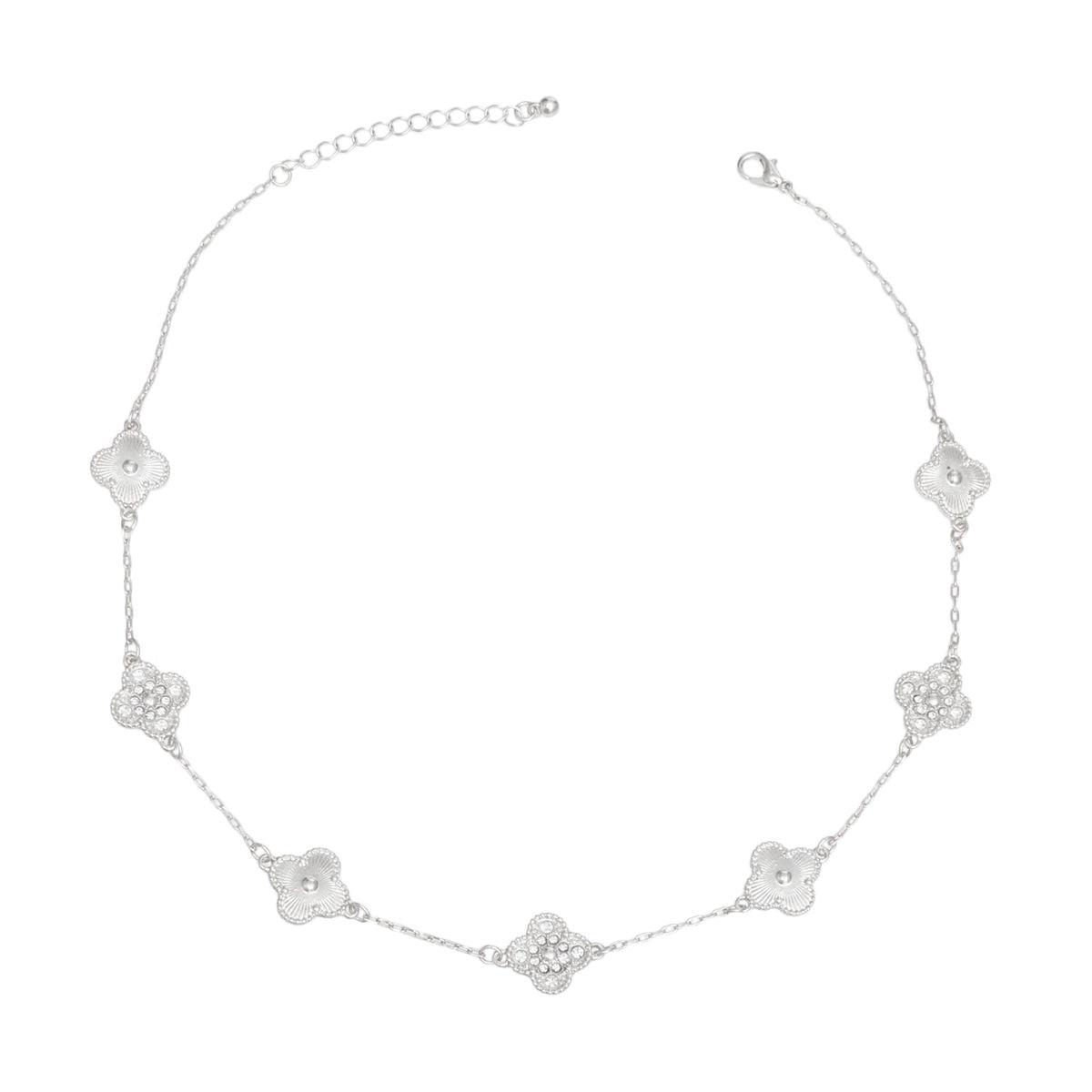 Necklace Silver Pave Clover Station Pendant Women