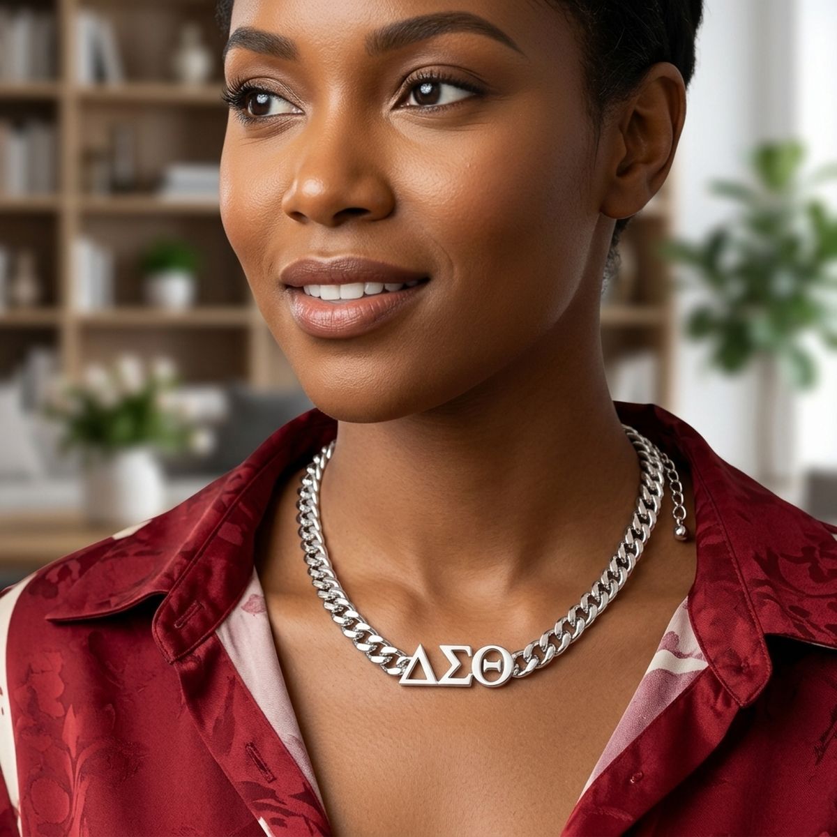 DST Sorority Silver Chain Greek Letter Necklace