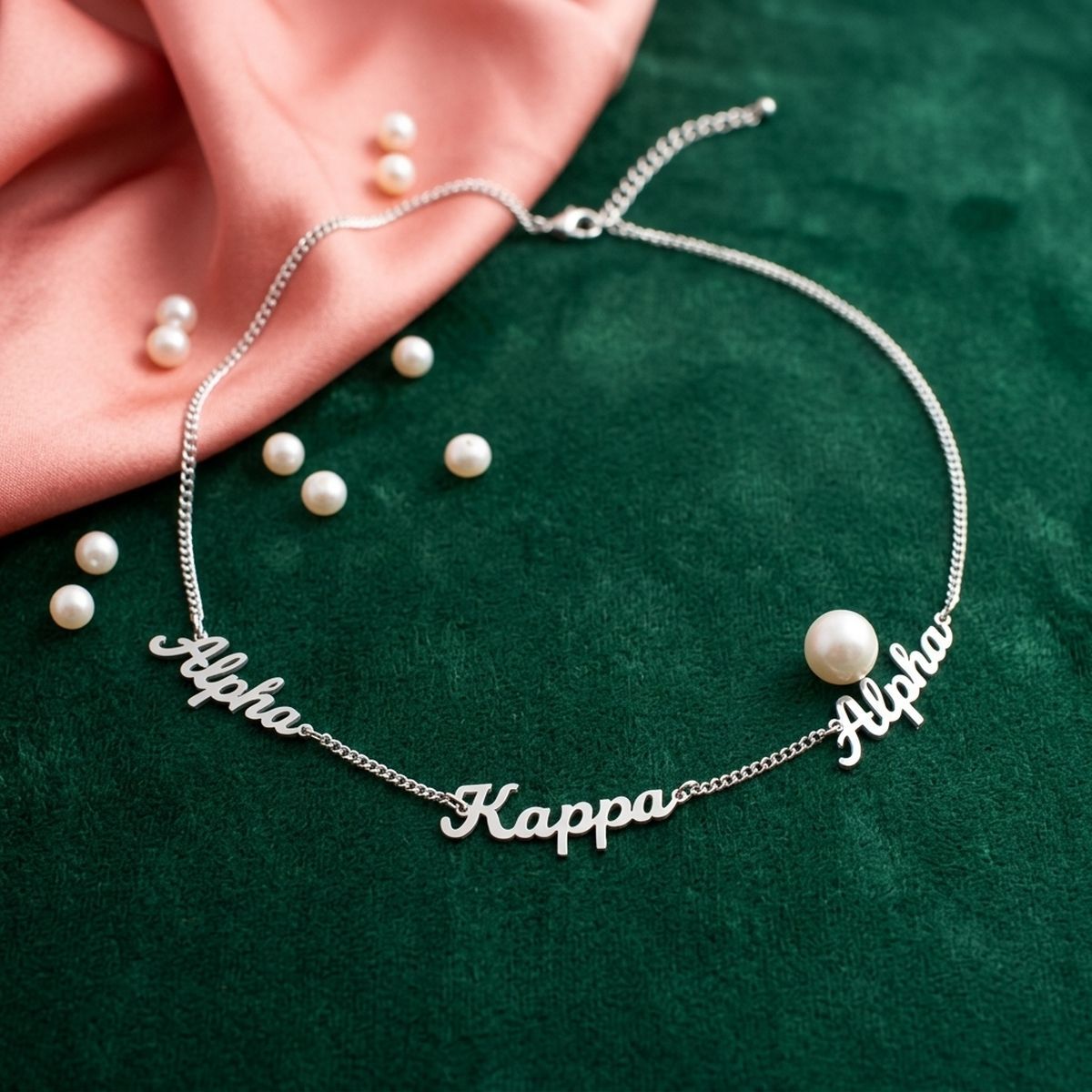 Alpha Kappa Alpha Silver Script Chain Necklace