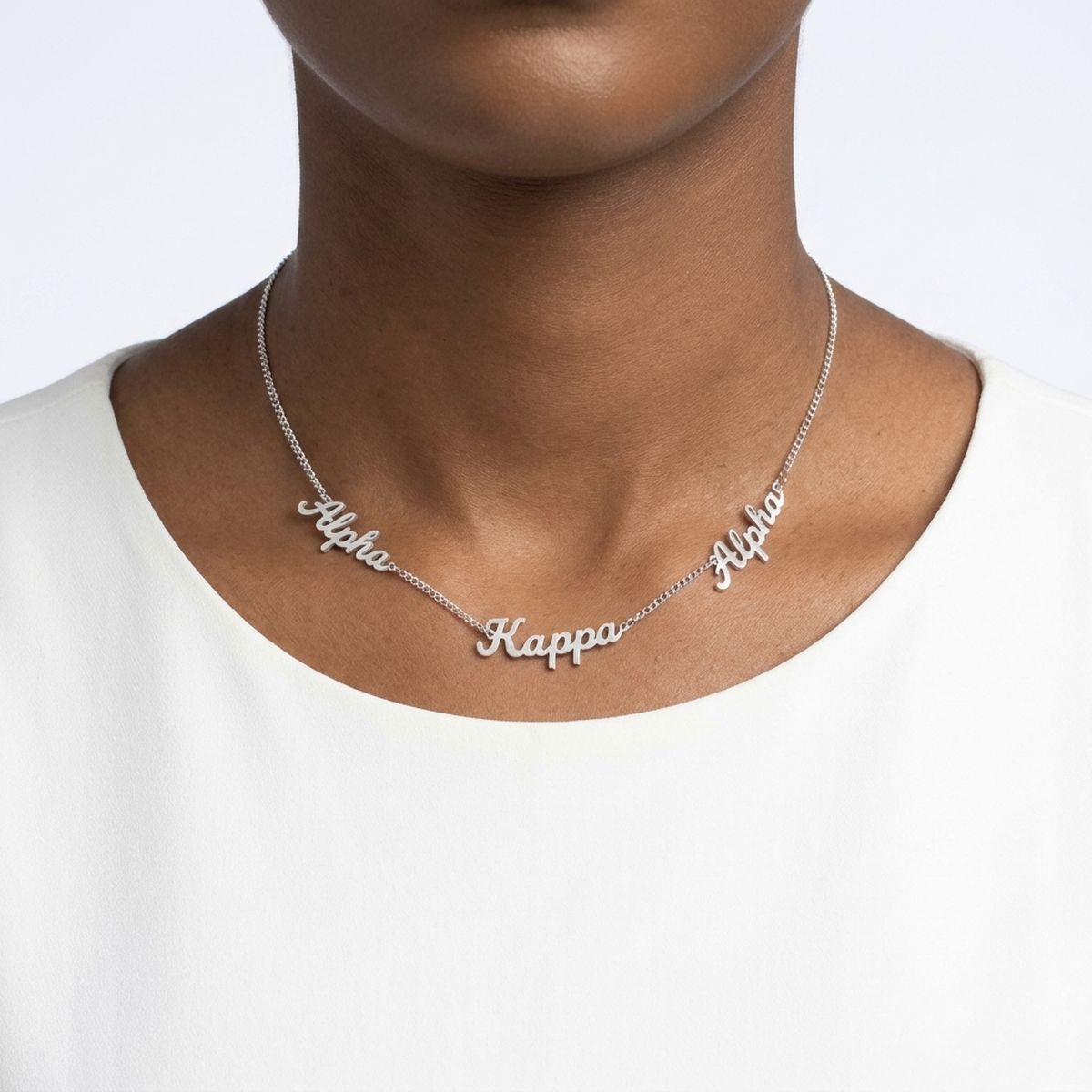Alpha Kappa Alpha Silver Script Chain Necklace