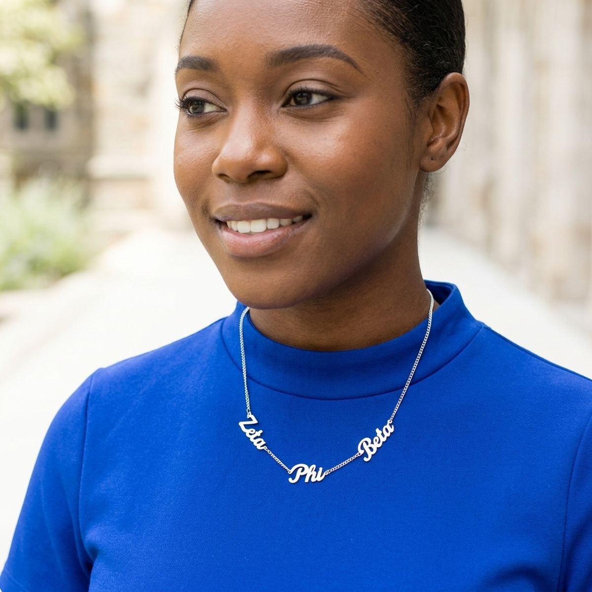 Zeta Phi Beta Silver Script Chain Necklace
