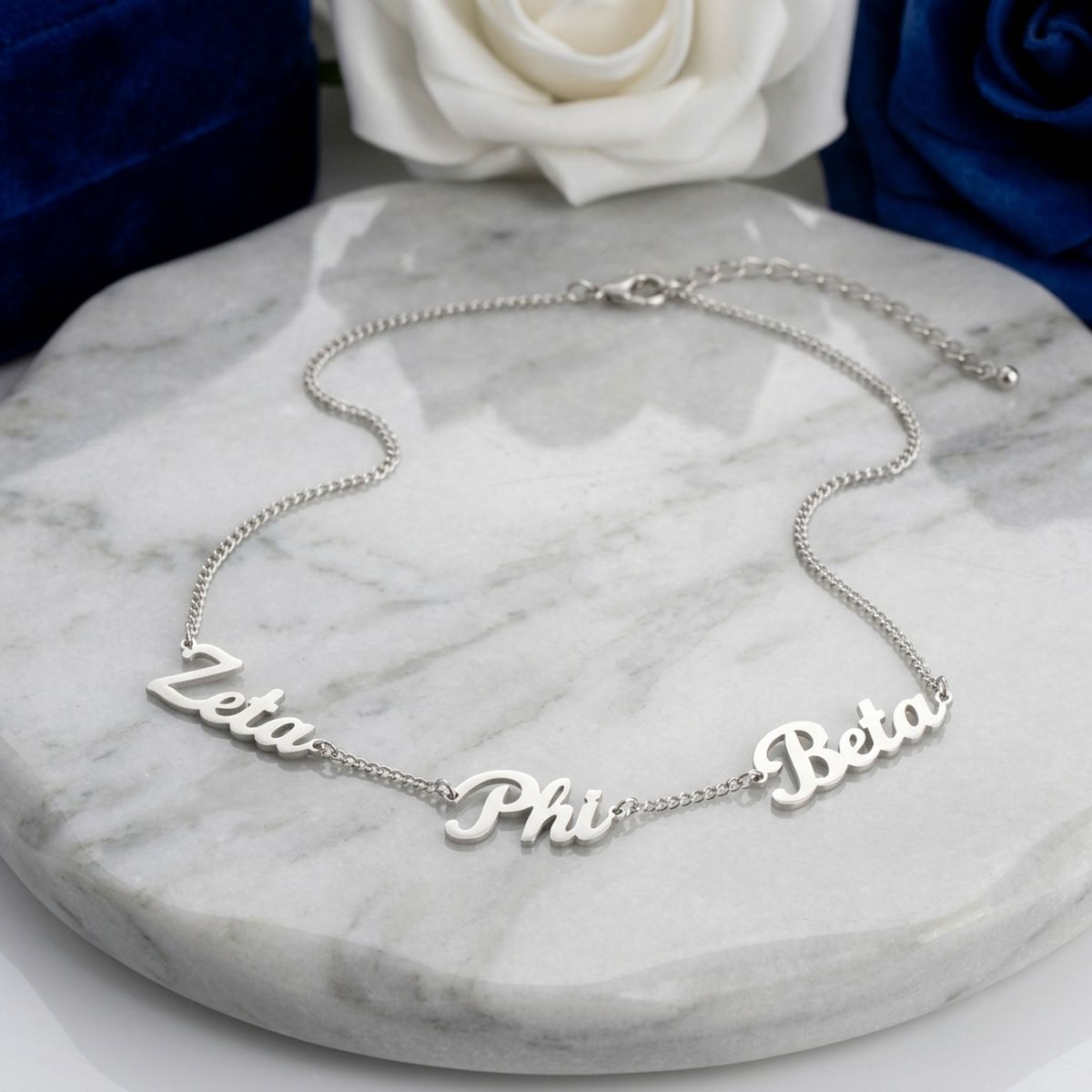 Zeta Phi Beta Silver Script Chain Necklace