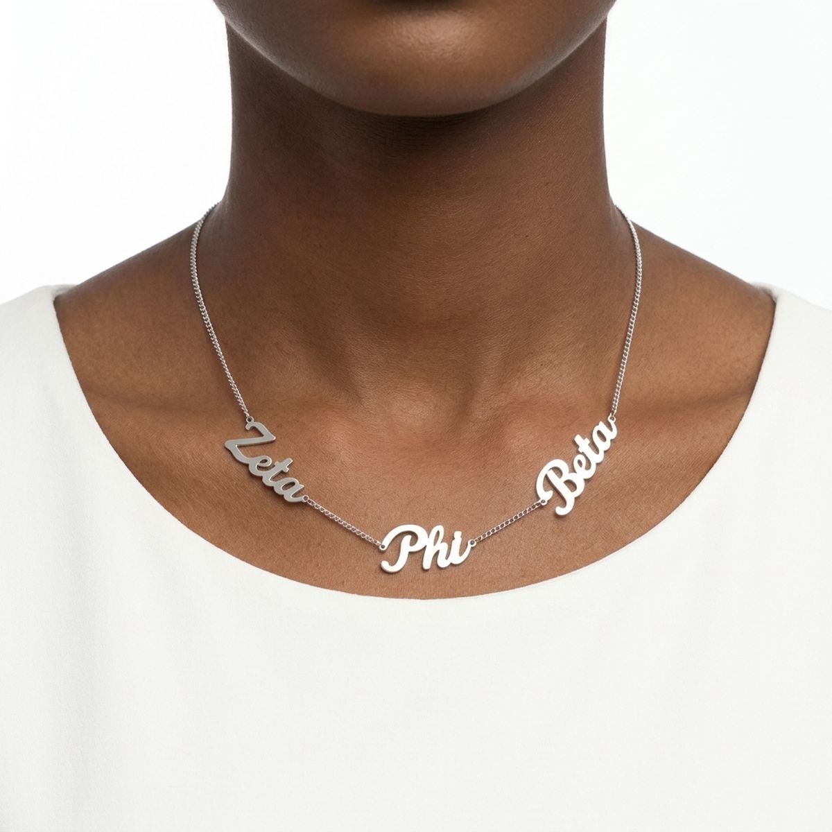 Zeta Phi Beta Silver Script Chain Necklace