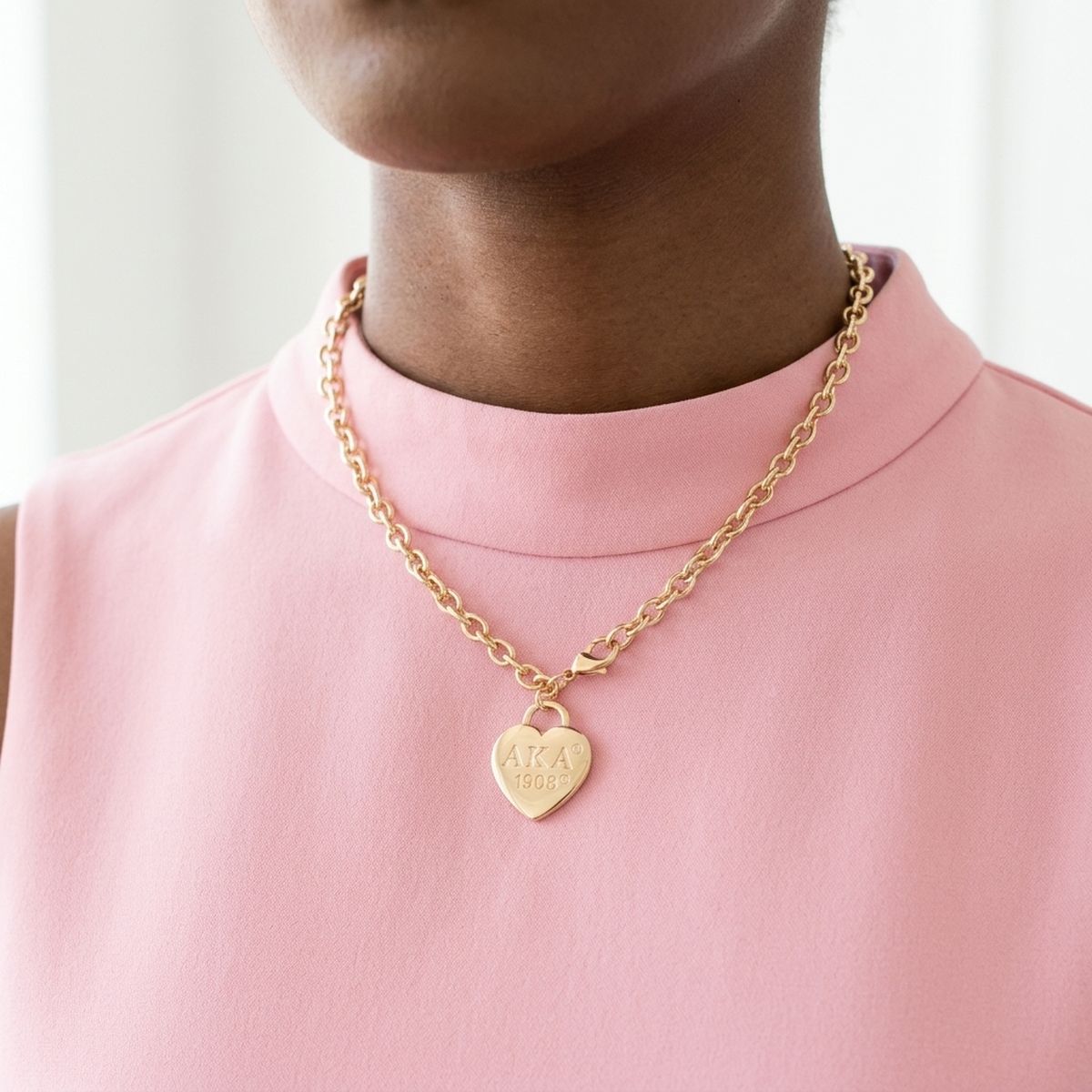 AKA Gold 1908 Legacy Heart Lock Chain Necklace