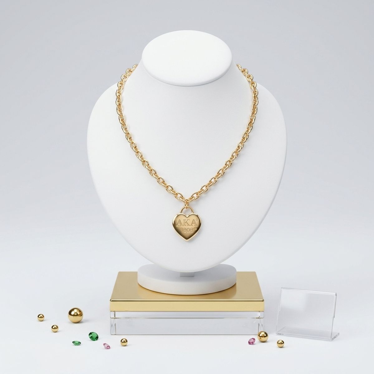 AKA Gold 1908 Legacy Heart Lock Chain Necklace
