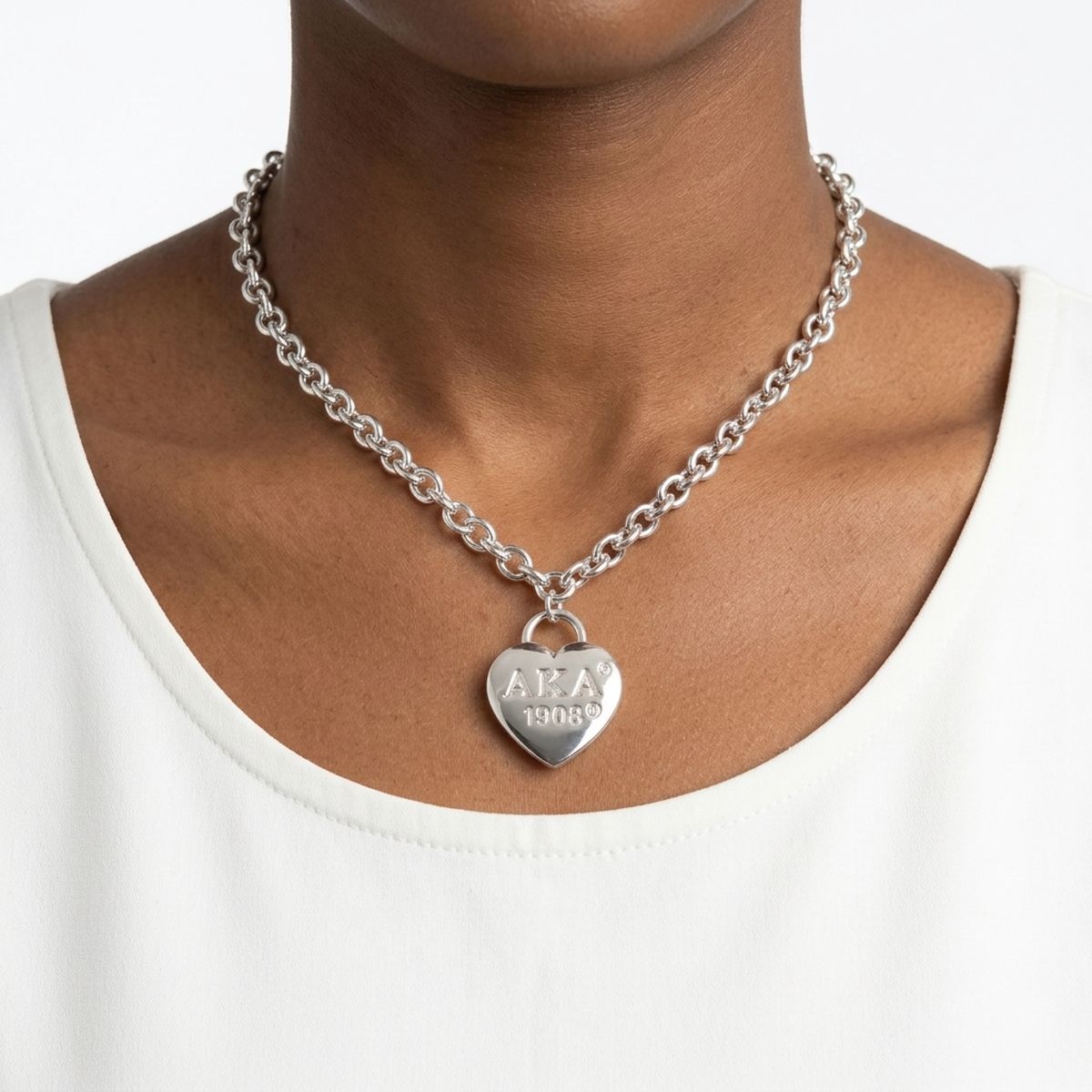 AKA Silver 1908 Legacy Heart Lock Chain Necklace