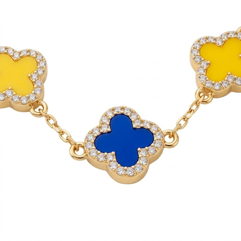 SGRHO Blue and Yellow Quatrefoil Clover Necklace