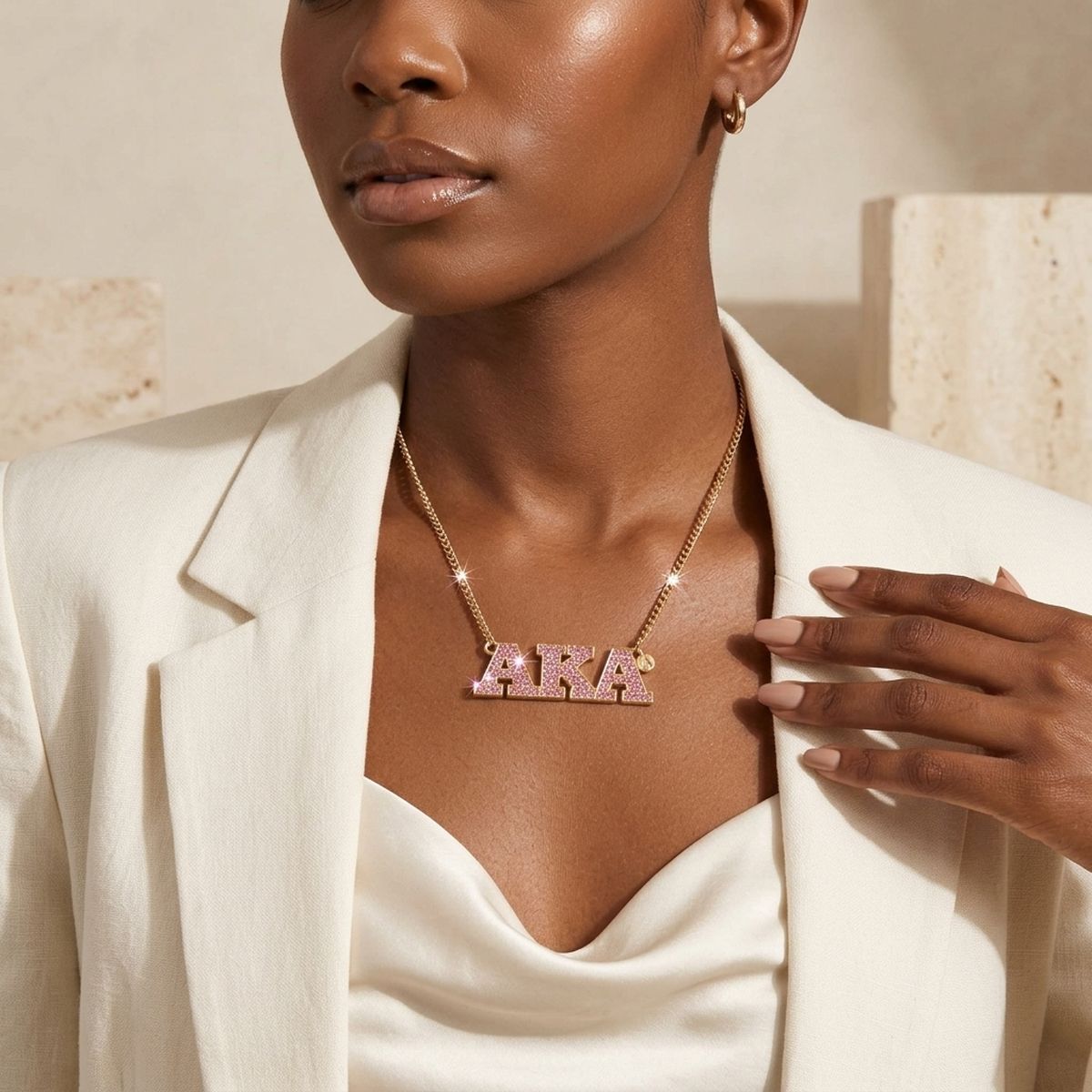 AKA Gold Pink Rhinestone Greek Letter Necklace