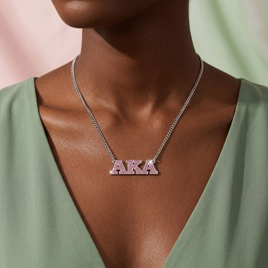 AKA Silver Pink Rhinestone Greek Letter Necklace
