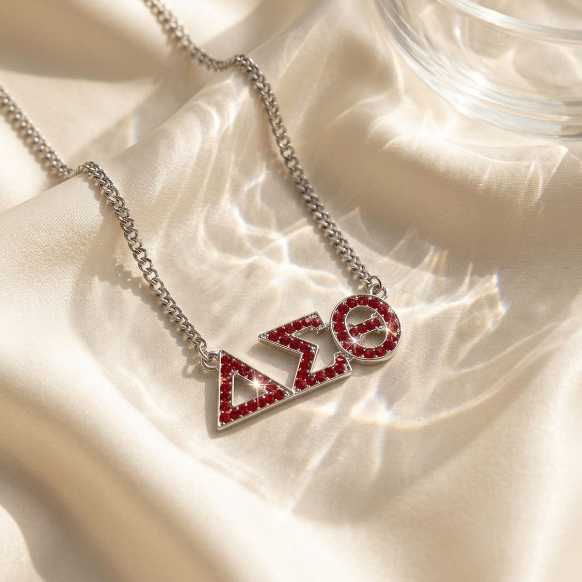 DST Silver Red Rhinestone Greek Letter Necklace